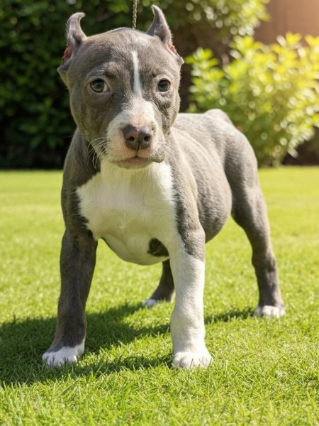 Male XL American Bully puppy named Ace for sale in Florida, from the Bully x Precious litter, with a balanced frame and sharp, intelligent expression