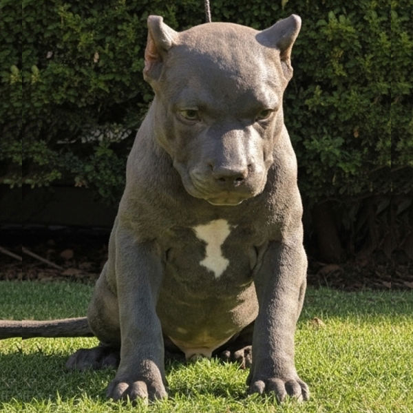 Baxter – male XL American Bully puppy from Diesel x Daisy litter – blue coat with white chest – Showtime Bullies
