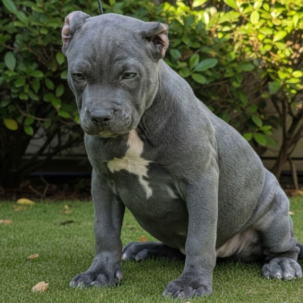 Ms. Rose – female XL American Bully puppy from Diesel x Daisy litter – blue coat with white chest – Showtime Bullies