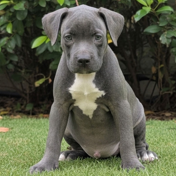 Ms. Tulip – female XL American Bully puppy from Diesel x Daisy litter – blue coat with white chest – Showtime Bullies